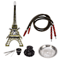 Miniatyrbild 2 av 8: 2 slangs vattenpipa set metall Paris torn axel vattenpipa kit med vas bas skål och tång för resor hem