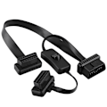 Miniatyrbillede 1 af 5: 16-bens han til dobbelt hun OBD2 splitter fladt forlængerkabel adapter med switch
