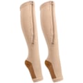 Miniatyrbillede 2 af 5: 1 par lynlås midcalf længde strømpe kompression strømper slanke leggings stræk sokker åben tå (lynlås sokker (hudfarve bronze bund) XXL)