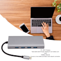 Miniatyrbild 4 av 5: 11-i-1 USB C Hub Multiport Adapter 4xUSB3.0 HD 4K VGA RJ45 Ethernet PD Laddning 3.5mm Ljud USB C Dockningsstation