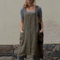 Miniatyrbild 4 av 5: Pinafore Förkläde Korsrygg Förkläde med Ficka Bomull Linne Förkläde Klänning Plus Storlek