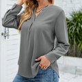 Miniatyrbild 1 av 4: Dam Långärmad Topp Enfärgad V-ringning Lös Passform Pullover Blus för Vardagsbruk Arbete Gata Grå S