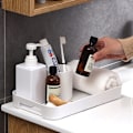 Miniatyrbild 4 av 5: Vit serveringsbricka med handtag stapelbar rektangulär plastserveringsbricka