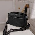 Miniatyrbillede 3 af 5: Crossbody taske til kvinder, lille læder kamerataske tyk rem Cross-body tasker, Triple lynlås skuldertaske
