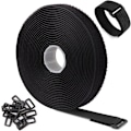 Miniatyrbillede 1 af 5: 5m justerbare kabelstropper med 25 løkker, sorte genanvendelige kabelbind, velcro-fastgørelsesstrop til kabelstyring (5m x 2cm, sort) longziming