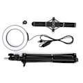 Miniatyrbillede 8 af 8: PULUZ PKT3036 Mobiltelefon Live Broadcast LED Ring Fill Light med Tripod Dual Phone Holder