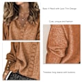 Miniatyrbild 3 av 4: Dam Långärmad Tröja V-ringad Spetskant Lös Passform Knappdekor Enfärgad Pullover Stickad Topp Brun XXL