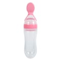 Miniatyrbillede 1 af 5: 90 ml silikone baby toddler madflaske med ske mad babygrød klemmeføder (Pink)