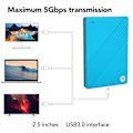 Miniatyrbild 6 av 8: Extern hårddisk Ultratunn 2,5 tum USB 3.0 Aluminiumlegering Plug and Play Mobil hårddisk för dator TV Telefon Blå 1TB
