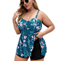 Miniatyrbild 2 av 2: Dam Plus Size Baddräkter Blommigt Tryck 2-Delad Tankini Baddräkt med Shorts för Simning Strandfester Sjöblå Blomma 3XL, Byxlängd: 34cm /