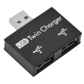 Miniatyrbillede 1 af 5: Hub USB2.0 Han til 2-Port USB Twin Charger Splitter Adapter Konverter Koncentrator (Sort)
