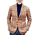 Miniatyrbild 2 av 2: Rutig kavaj för män, slim fit, slagkrage, knapp, herr kavaj, ledig kostym för affärer, kontor, brun S