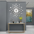 Miniatyrbild 5 av 6: Lyxig Elegant Design, 3D Kristallväggklocka Med Glittrande Bling, Silver Väggdekor, Tyst Icke-Tickande Urverk För Mångsidig Rumsdekor