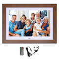 Miniatyrbild 1 av 5: Digital fotoram i trä 10,1 tum HD IPS-skärm Videomusik Elektronisk fotoram med kalenderklocka 100-240V