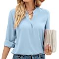 Miniatyrbild 2 av 4: Dam Långärmad Topp Enfärgad V-ringning Lös Passform Pullover Blus för Vardagsbruk Arbete Gata Himmelsblå XXL