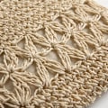 Miniatyrbilde 3 av 5: Halmveske i satengvev, håndstrikket, firkantet form, dusker, vevd veske for strand, dating, beige