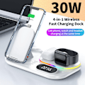 Miniatyrbild 4 av 5: Trådlös laddningsstation 4 i 1 Snabbladdningsstation Trådlös laddare Stativ Kompatibel för IPhone 13 12 3 2 Pro IWatch 7 6 5 SE 4 3 2 1 för Samsung