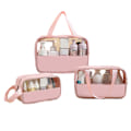 Miniatyrbild 1 av 5: 3-delars set portabel transparent vattentät multifunktionell förvaringsväska rutig dam tvättväska Pink