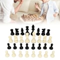 Miniatyrbild 1 av 8: Schackpjäser Set PP Plast 32 Schackpjäser med Förvaringsväska för Internationellt Schackspel Svart och Vitt
