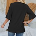 Miniatyrbild 1 av 4: Dam V-ringad Topp Halv Volangärm Ren Färg Lös Passform Sommar T-shirt för Vardagsbruk Svart S