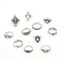 Miniatyrbillede 1 af 2: 15 stk. kno-ringe til kvinder, stablebare ringe sæt Boho Vintage legering hule ringe