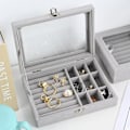 Miniatyrbillede 5 af 5: 2 i 1 smykkeskrin ring øreringe arrangør holder stabelbar display showcase aflåselig smykker opbevaringsbakke gaver til piger kvinder, 20x15x5cm