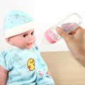 Miniatyrbillede 3 af 5: 90 ml silikone baby toddler madflaske med ske mad babygrød klemmeføder (Pink)