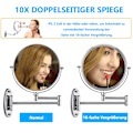 Miniatyrbild 6 av 9: Väggmonterad sminkspegel, 10X förstoring dubbelsidig LED-belyst sminkspegel för badrum, 360° roterbar, USB-uppladdningsbar och 7 tum utdragbar
