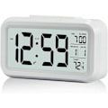 Miniatyrbild 1 av 5: Digital väckarklocka med inomhustemperaturmätare, stor display, tyst drift, stigande alarm, 12/24H-display för sovrum (Vit)