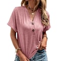Miniatyrbild 2 av 2: Kortärmad knapptopp V-ringad nedhasad axel lös ledig mjuk dam knapp sommar T-shirt rosa S