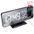 Miniatyrbild 1 av 7: Digital Projektionsväckarklocka för Sovrum, Spegelskärm med Dubbla Alarm, Enkel Snooze-knapp
