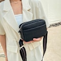 Miniatyrbillede 4 af 5: Crossbody taske til kvinder, lille læder kamerataske tyk rem Cross-body tasker, Triple lynlås skuldertaske