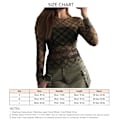 Miniatyrbild 4 av 4: Damtopp Lång Böjd Ärm Rund Hals Blus Slim Fit Elastisk Midja Topp Rutig Mesh Pullover Färgrik L
