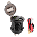 Miniatyrbilde 2 av 8: Dobbel USB-port lader QC 3.0 Hurtiglading Vanntett med LED Voltmeter for Bil Båt Yacht ATV RV Grønt LED-lys