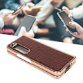 Miniatyrbild 1 av 8: Telefonskal skyddande fodral för Samsung Galaxy Z Fold 4 Nano Plating Krokodil mönster äkta läder reptåligt brunt