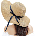 Miniatyrbillede 2 af 5: Dame Bredskygget Solhat i Halm, Floppy Foldable Roll up Cap Su