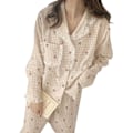 Miniatyrbild 2 av 2: Pyjamas Set Sött Körsbärsmönster Prickigt Långärmad Öppen Fram Lös Sovset Sovkläder Aprikos Färg L för 50‑57.5kg