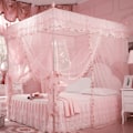 Miniatyrbilde 8 av 8: Luksuriøs prinsesse 3-sidig åpning stolpe seng gardin baldakin netting myggnett sengetøy (rosa M)