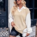 Miniatyrbild 5 av 8: 2 i 1 Dam Färgblock Topp Nedhasad Axel Långärmad Manschettknapp Skjorta Pullover Streetwear Mode Topp Aprikos L