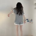 Miniatyrbild 7 av 8: Dam Pyjamasset Kortärmad Sovkläder Knäppning Tvådelat Nattlinne för Vår Sommar Grå M