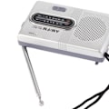 Pikkukuva 3 / 8: AM FM -radio, pitkä 5 W:n kaiutin, kestävä kannettava taskuradio, jossa kuulokeliitäntä kotiin ja ulkotiloihin, hopeaharmaa