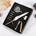 Miniatyrbillede 5 af 5: Europæisk Retro Quill Legering Fjer Skrivning med Pen Nibs & Gaveæske Sæt Med Blækflaske Hvid