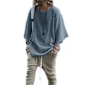 Miniatyrbild 2 av 2: Lös Topp Långärmad Enfärgad Rund Hals Casual Bekväm Polyesterfiber Herr Pullover Topp för Utomhus Inomhus Blå M