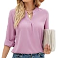 Miniatyrbild 2 av 4: Dam Långärmad Topp Enfärgad V-ringning Lös Passform Pullover Blus för Vardagsbruk Arbete Gata Rosa XXL