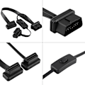 Miniatyrbillede 5 af 5: 16-bens han til dobbelt hun OBD2 splitter fladt forlængerkabel adapter med switch
