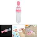 Miniatyrbillede 5 af 5: 90 ml silikone baby toddler madflaske med ske mad babygrød klemmeføder (Pink)