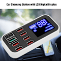 Miniatyrbild 7 av 8: Bil laddare Multi USB Laddningsstation 8 Port Snabb PD QC 3.0 Typ C Port Telefon Hub med LCD Display