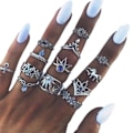 Miniatyrbillede 2 af 2: 13 stk. Boho Krystal Blomster Ring Sæt Vintage Punk Finger Ringe Retro Ringe Gave til Kvinder Kæreste Kone