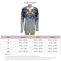 Miniatyrbild 3 av 3: Dam Långärmad T-shirt V-ringad Knapp Fram Casual Elegant Lös Passform Pullover Topp Blå Mönster S