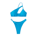 Miniatyrbild 2 av 2: En Axel Tvådelad Bikini Mjuk Bekväm Hudvänlig 2-delad Baddräkt Bikini Baddräkt för Strandfest Himmelsblå M
